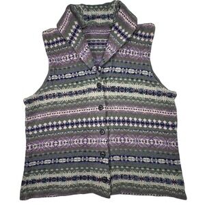 Chaps Fair Isle Knit Sweater Vest Button Front Pastel Women's M Cotton Blend‎